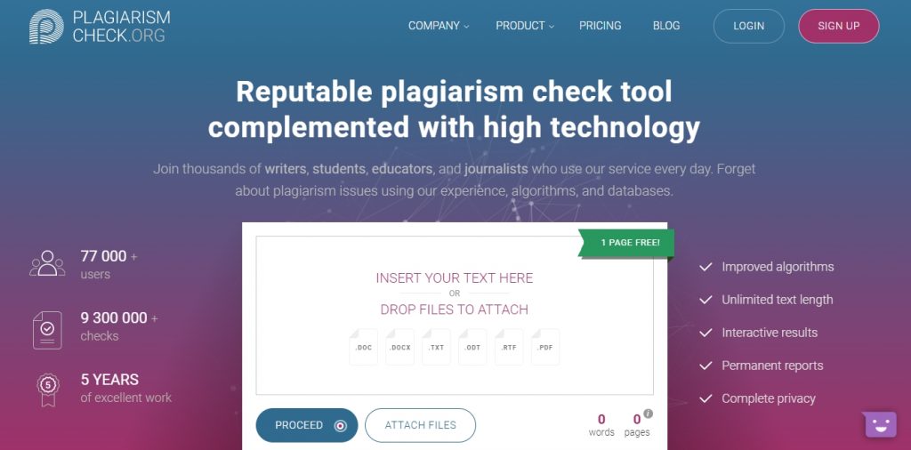 PlagiarismCheck.org для анализа сайтов-конкурентов